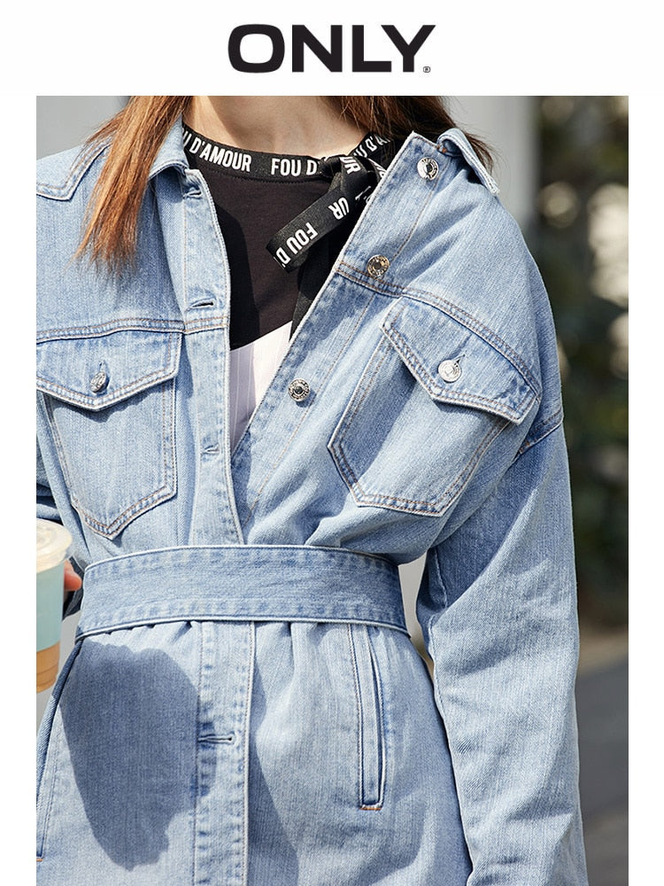 ONLY Women's Loose Fit Tie Up Casual Denim Jacket |119154529