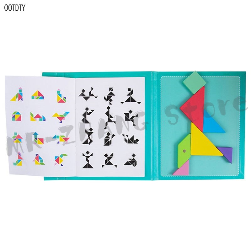 OOTDTY 96 Puzzles Magnetic Tangram Kids Toys Montessori Educational Magic Book Suit parents family Environmental Assemble Games