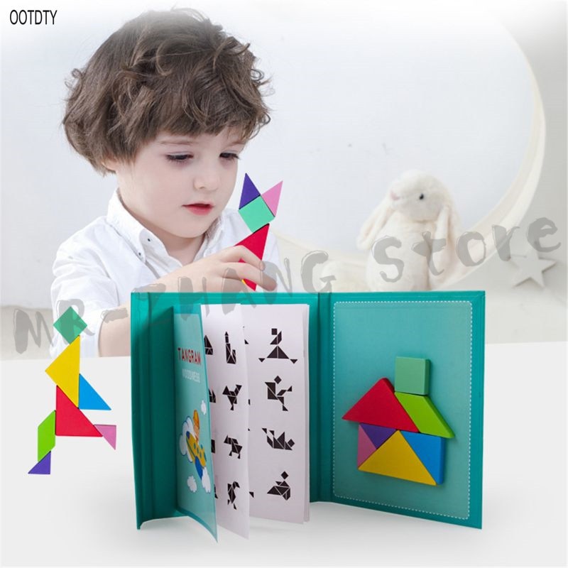 OOTDTY 96 Puzzles Magnetic Tangram Kids Toys Montessori Educational Magic Book Suit parents family Environmental Assemble Games