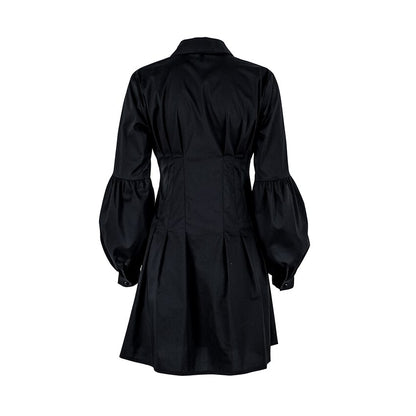 OOTN Lantern Sleeve Black Tunic Shirt Dress Women Long Sleeve Pleated A Line Dress Elegant Fashion Female Mini Party Dresses
