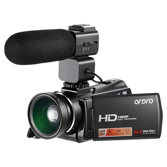 ORDRO Video Camera Camcorder Digital Camera HD 1080P 24MP 16X Zoom 3.0Inch LCD Sn with Infrared Night Vision EU Plug