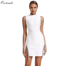 将图片加载到图库查看器，Ocstrade 2020 Summer Crystal Trim Bandage Party Dress White Bandage Dress Women Sleeveless Bodycon Mini Dress
