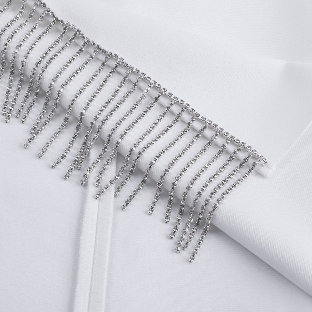 Ocstrade 2020 Summer Crystal Trim Bandage Party Dress White Bandage Dress Women Sleeveless Bodycon Mini Dress
