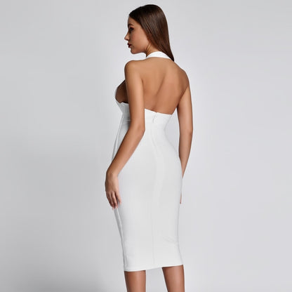 Ocstrade White Bandage Dresses 2019 New Arrivals Summer Deep v Neck Sexy Bodycon Dress Party Women Halter Bandage Dress Rayon