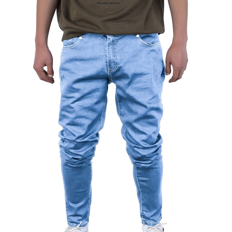 Oeak Men's Solid Color Jeans 2019 New Shinny Denim Pencil Pants Fashion Casual Straight Stretch  Trousers