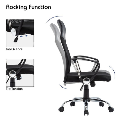 Office chair with high back and mesh cloth chair with adjustable height, ergonomic, can be rotated and supported by waist. Comfo