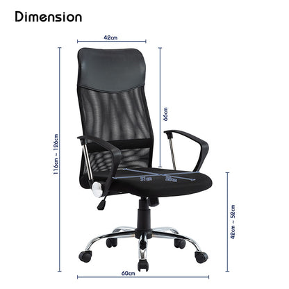 Office chair with high back and mesh cloth chair with adjustable height, ergonomic, can be rotated and supported by waist. Comfo