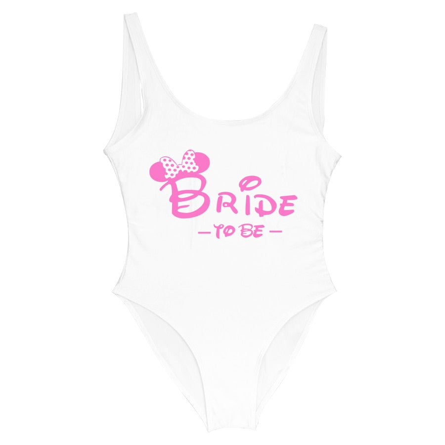One Piece Swimsuit BRIDE&SQUAD Cute Print Sexy Thong Swimwear Women High Cut Bathing Suit Backless Black Beach Monokini Bodysui