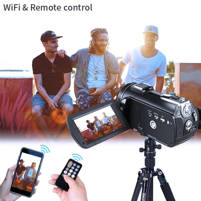 Ordro AC3 Vlog Video Camera Camcorder 4K WiFi Night Vision with IR Light Lens Hood Holder, for YouTube Blogger Shooting