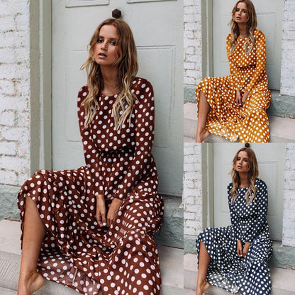 Oufisun 2019 Summer Sleeveless Polka Dot Dress Bohemia Off Shoulder Women's Dresses Fashion Elegant Brown New Long Dress Vestido