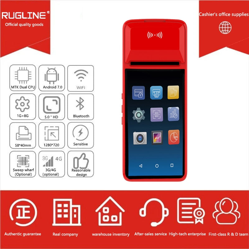 PDA Android WiFi POS Terminal Thermal Printer 58mm Bluetooth Rugged Handheld Terminal System
