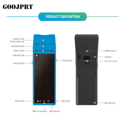 POS Android 6.0 PDA Mini Receipt Printer 58mm GPS Handheld POS Terminal NFC Bluetooth WIFI 4G GPS Camera PDA Support OTG