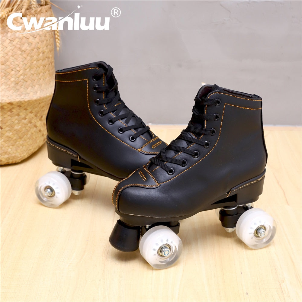 PU Lether Luxury Roller Skates Shoes With Wheels 4 PU For Woman Man Kids Zapatos Con Patines Europe Size 35-45
