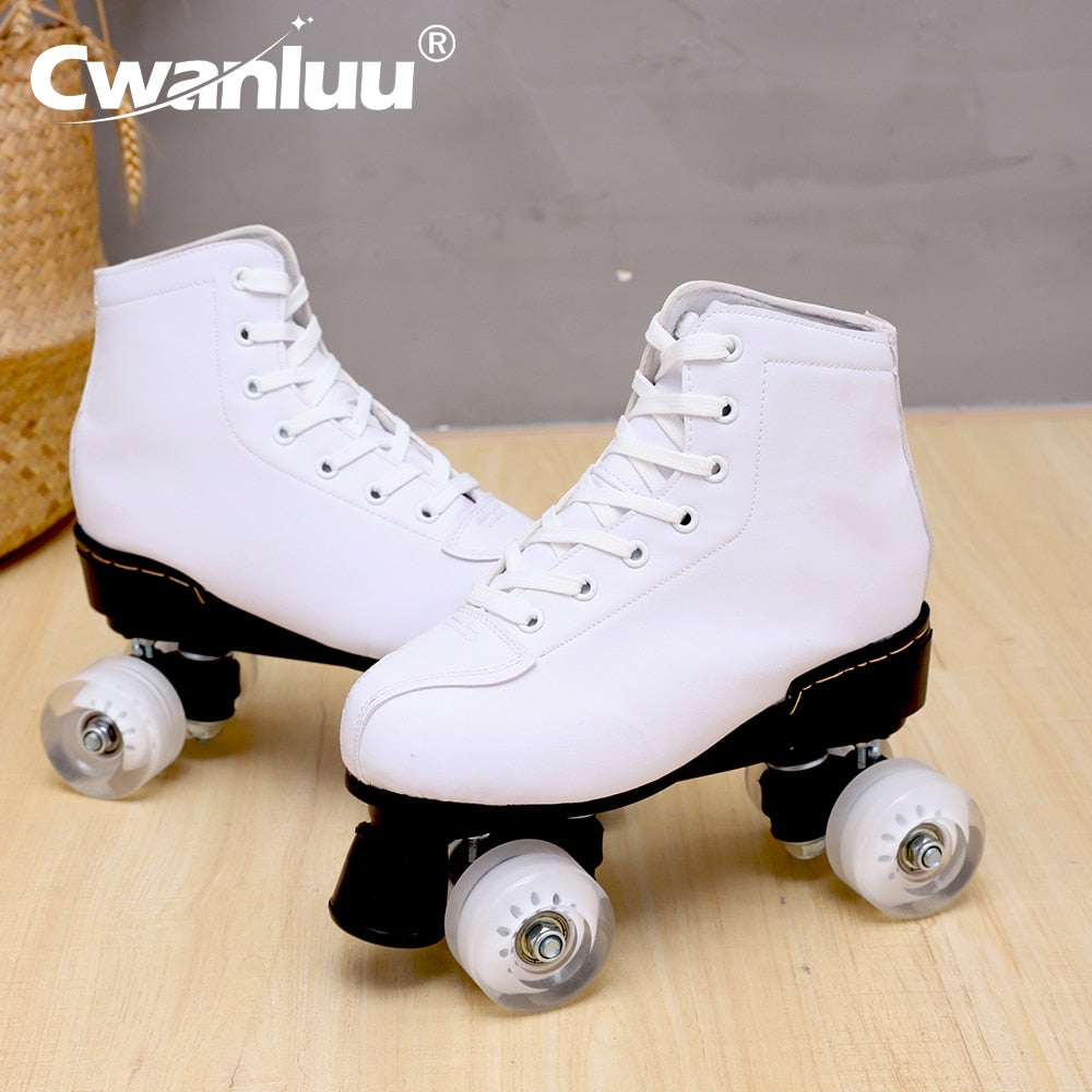 PU Lether Luxury Roller Skates Shoes With Wheels 4 PU For Woman Man Kids Zapatos Con Patines Europe Size 35-45