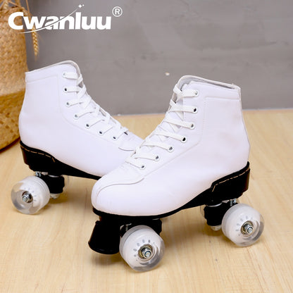 PU Lether Luxury Roller Skates Shoes With Wheels 4 PU For Woman Man Kids Zapatos Con Patines Europe Size 35-45