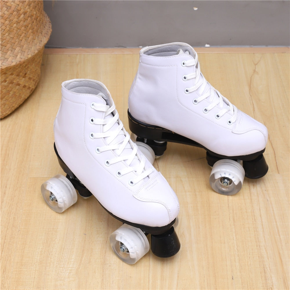 PU Lether Luxury Roller Skates Shoes With Wheels 4 PU For Woman Man Kids Zapatos Con Patines Europe Size 35-45