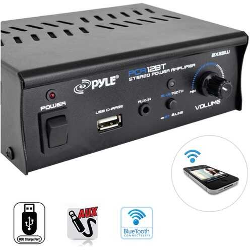Pyle Home PCA12BT 25-Watt x 2 Mini Blue Series Bluetooth Stereo Power Amp