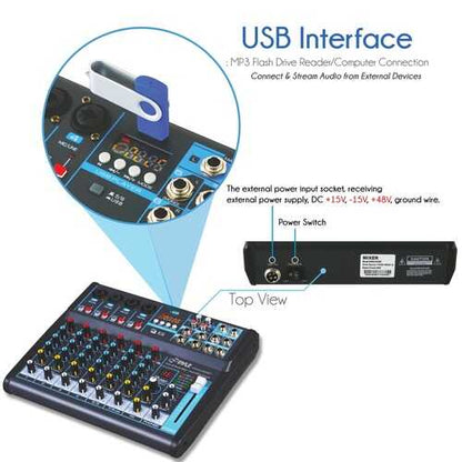 Pyle PMXU83BT 8-Channel Bluetooth Studio Audio Mixer
