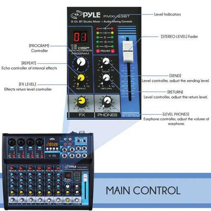 Pyle PMXU83BT 8-Channel Bluetooth Studio Audio Mixer