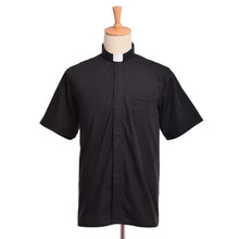 Load image into Gallery viewer, Pastor Clergy Shirts Priest Tab Collar Black Minister Preacher Short Sleeve Tops Black White Blue
