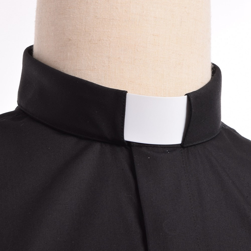 Pastor Clergy Shirts Priest Tab Collar Black Minister Preacher Short Sleeve Tops Black White Blue