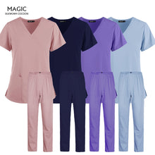 Cargar imagen en el visor de la galería, Pet grooming institution Scrubs set High Quality Spa Uniforms Unisex V-Neck Work clothes Medical suits clothes Scrubs Tops Pants
