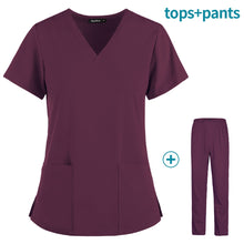 Cargar imagen en el visor de la galería, Pet grooming institution Scrubs set High Quality Spa Uniforms Unisex V-Neck Work clothes Medical suits clothes Scrubs Tops Pants
