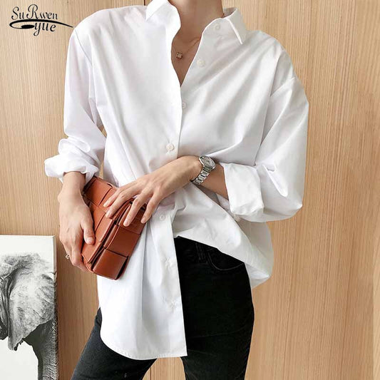 Korean StyleLong Sleeve Blouses Women Vintage Cotton Shirts Female Plus Size Harajuku Chic Elegant Tops 12398