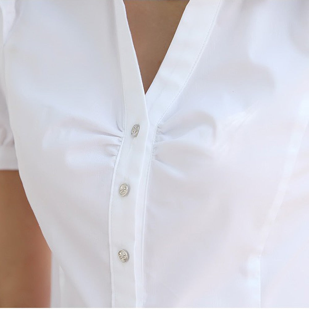 Women's Short Sleeve Cotton Blouses Shirts Ladies Office Wear Elegant Blouse Feminina White Formal Plus Size 5XL Summer Blouse