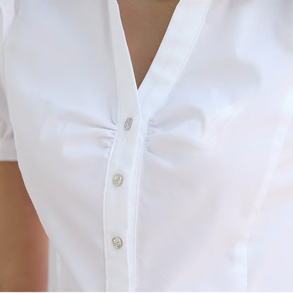 Women's Short Sleeve Cotton Blouses Shirts Ladies Office Wear Elegant Blouse Feminina White Formal Plus Size 5XL Summer Blouse
