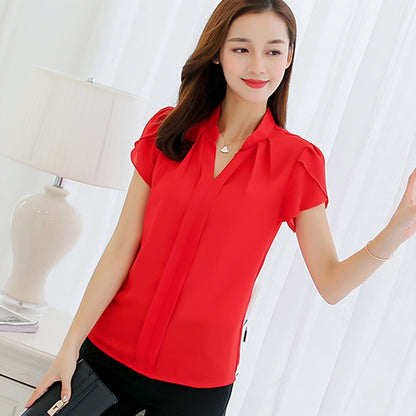 Plus Size Blouse Women 2019 Summer Short Sleeve Red Office Ladies Chiffon Shirt elegant Work Top Casual Female Clothing