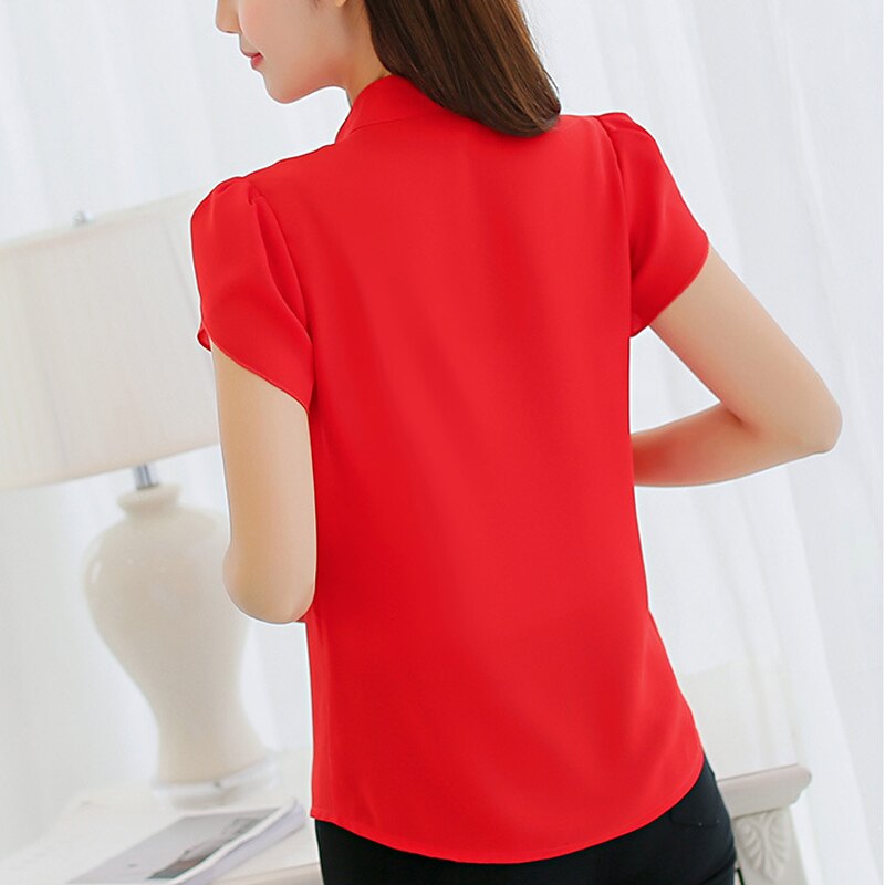 Plus Size Blouse Women 2019 Summer Short Sleeve Red Office Ladies Chiffon Shirt elegant Work Top Casual Female Clothing