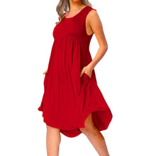 將圖片載入圖庫檢視器 Plus Size Women&#39;s Dress 2019 Summer Casual O Neck Draped Sleeveless Solid Black White Midi Dresses Pockets Beach
