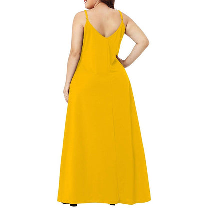 Plus Size Dress Women Summer Solid Maxi Dresses Sexy Spaghetti Straps Sleeveless Loose Long Dress With Pockets Casual Vestidos