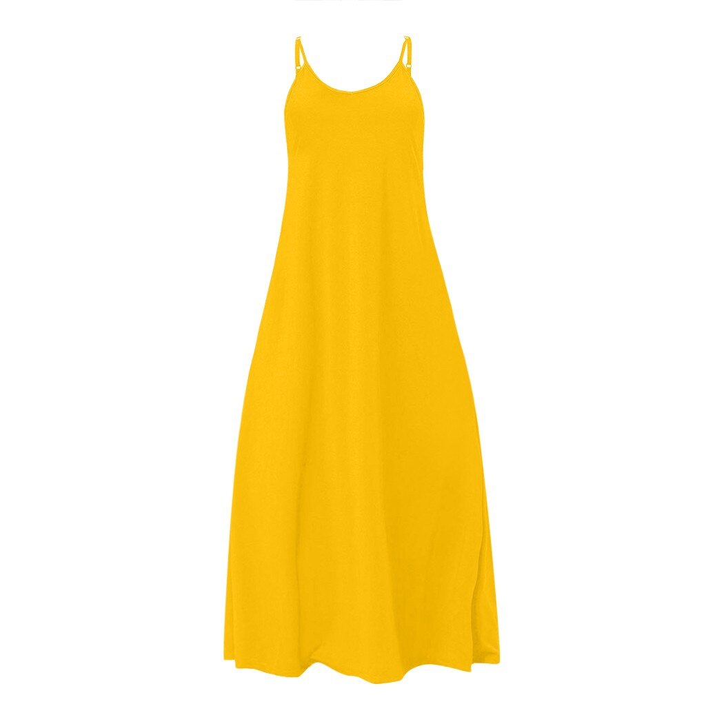 Plus Size Dress Women Summer Solid Maxi Dresses Sexy Spaghetti Straps Sleeveless Loose Long Dress With Pockets Casual Vestidos