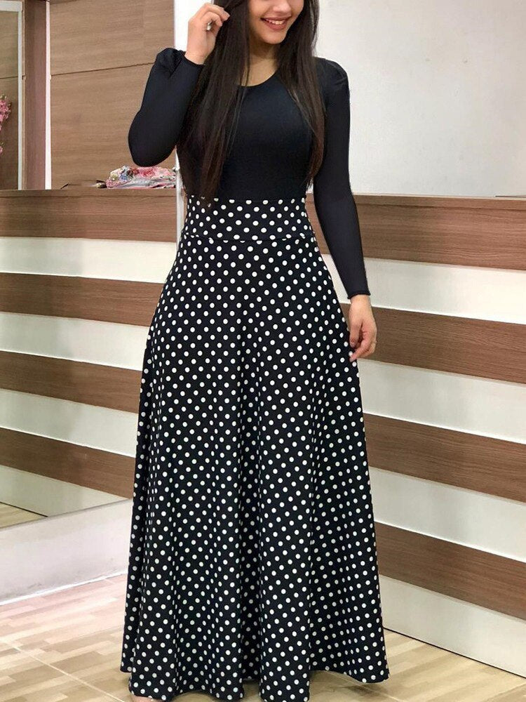 Long Maxi Dress Elegant Print Party Dress Polka Dot Dress Women Summer Short Sleeve Dress Ladies Big size Dress Plus Sizes 5XL
