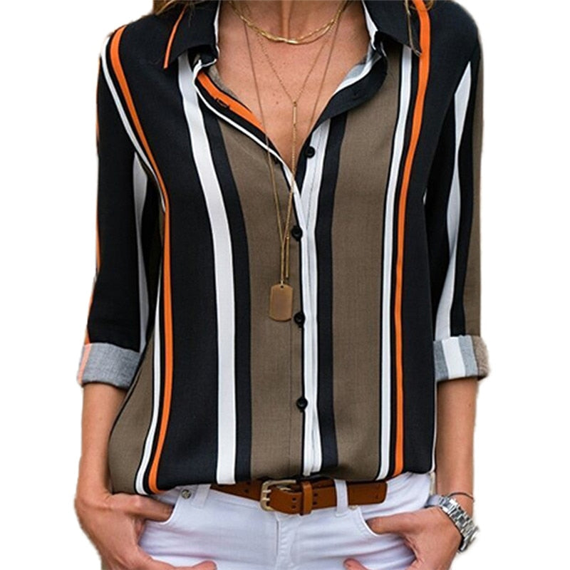 Women's Blouse Long Sleeve Striped Open Tops Female Shirt Package Hips Long Blouse Summer Chiffon Plus Sizes Available 3XL