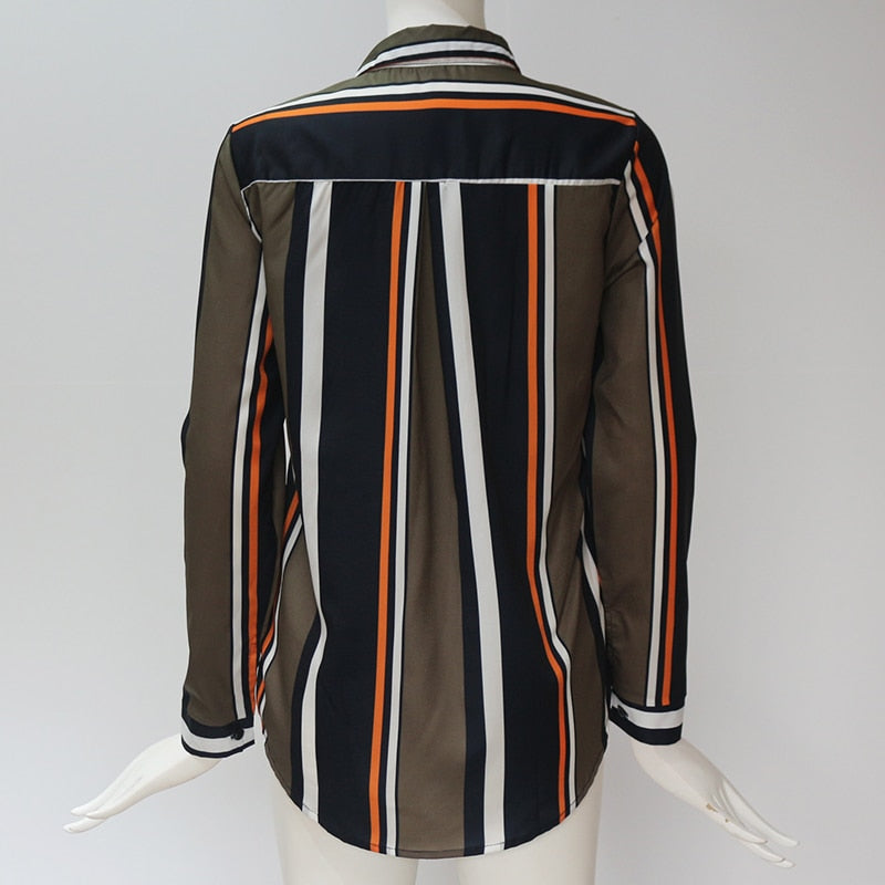 Women's Blouse Long Sleeve Striped Open Tops Female Shirt Package Hips Long Blouse Summer Chiffon Plus Sizes Available 3XL