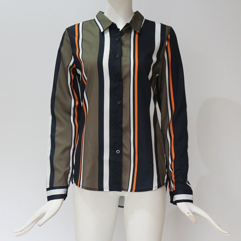 Women's Blouse Long Sleeve Striped Open Tops Female Shirt Package Hips Long Blouse Summer Chiffon Plus Sizes Available 3XL