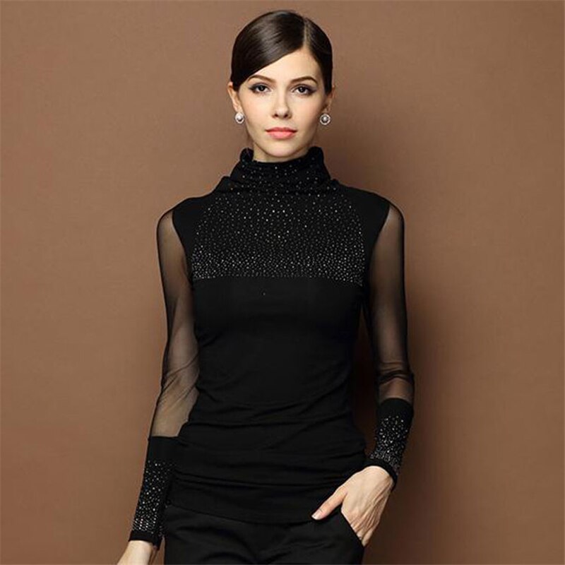 Women's Slim Lace Blouse Long Sleeve Casual Shirt Beaded Openwork Women Clothing Sizes M tob3XL