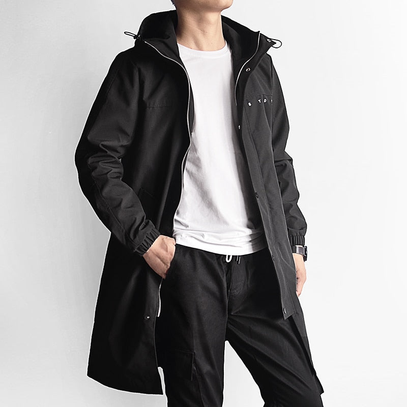Plus Size Men's Long Trench Coat 2021 New Spring Autumn Black Grey Windbreaker Men Hooded Jacket Casual Outfits 6XL 7XL 8XL