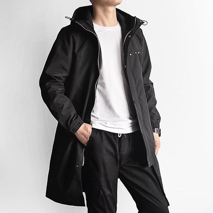 Plus Size Men's Long Trench Coat 2021 New Spring Autumn Black Grey Windbreaker Men Hooded Jacket Casual Outfits 6XL 7XL 8XL