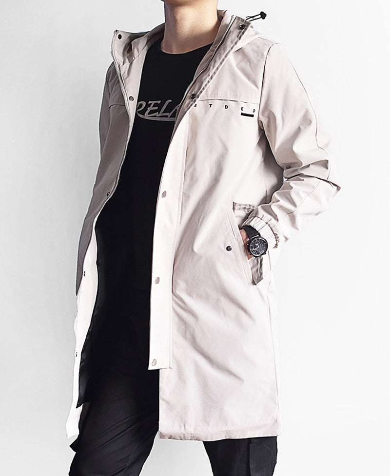 Plus Size Men's Long Trench Coat 2021 New Spring Autumn Black Grey Windbreaker Men Hooded Jacket Casual Outfits 6XL 7XL 8XL