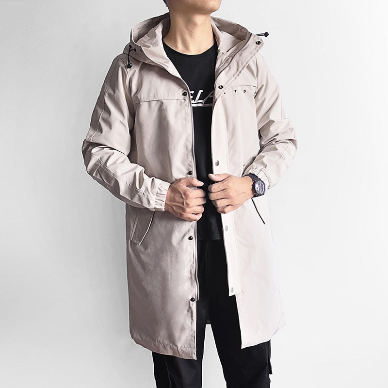 Plus Size Men's Long Trench Coat 2021 New Spring Autumn Black Grey Windbreaker Men Hooded Jacket Casual Outfits 6XL 7XL 8XL