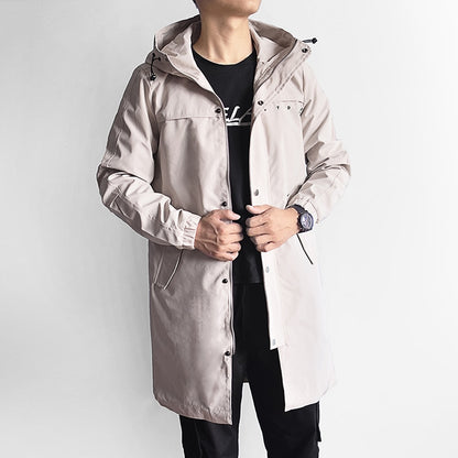 Plus Size Men's Long Trench Coat 2021 New Spring Autumn Black Grey Windbreaker Men Hooded Jacket Casual Outfits 6XL 7XL 8XL
