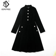 Load image into Gallery viewer, Black Velvet Dress Women  Vintage Long Sleeves Audrey Hepburn Ladies Office Robe Dresses  D7D102A
