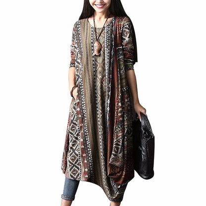 Plus Size Women Floral Print Asymmetric Hem Dress ZANZEA Autumn O Neck Long Sleeve Retro Midi Dress Leisure Kaftan Vestido 5xl