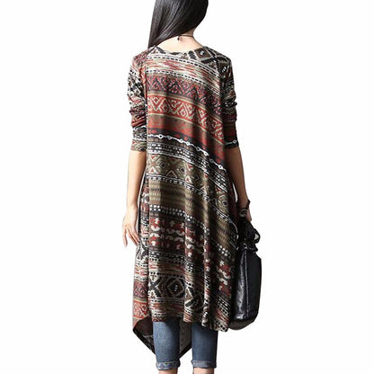 Plus Size Women Floral Print Asymmetric Hem Dress ZANZEA Autumn O Neck Long Sleeve Retro Midi Dress Leisure Kaftan Vestido 5xl