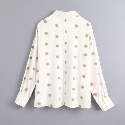 Polka Dot Embroidery Women Long Sleeve Shirt 2019 Autumn Leisure Lady Turn down Collar Blouse Loose Tops S6360