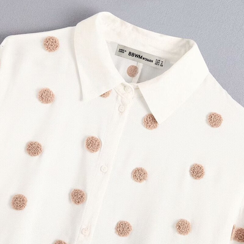Polka Dot Embroidery Women Long Sleeve Shirt 2019 Autumn Leisure Lady Turn down Collar Blouse Loose Tops S6360